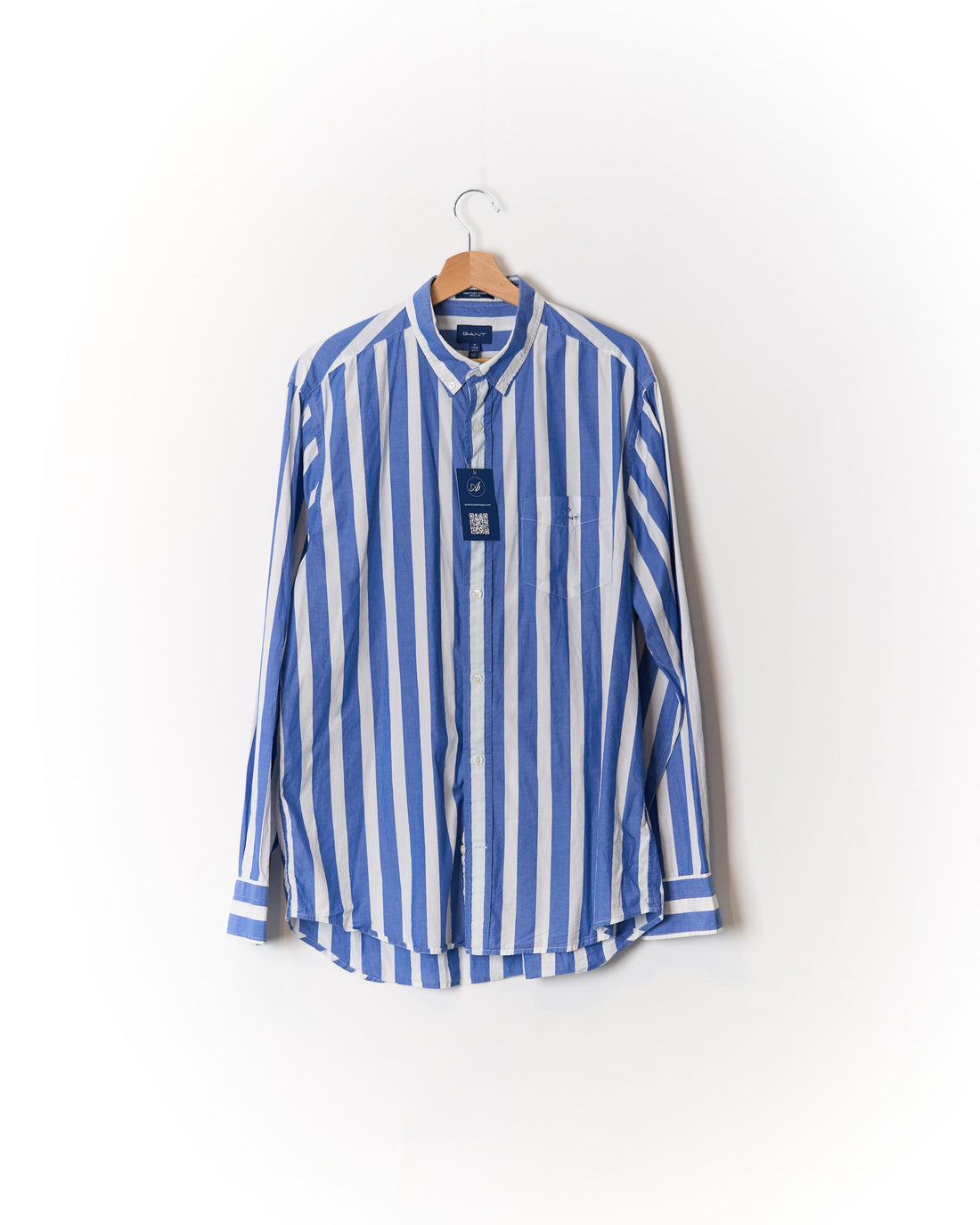 Gant Blue and White Heritage Stripe Regular Button Down Cotton Shirt
