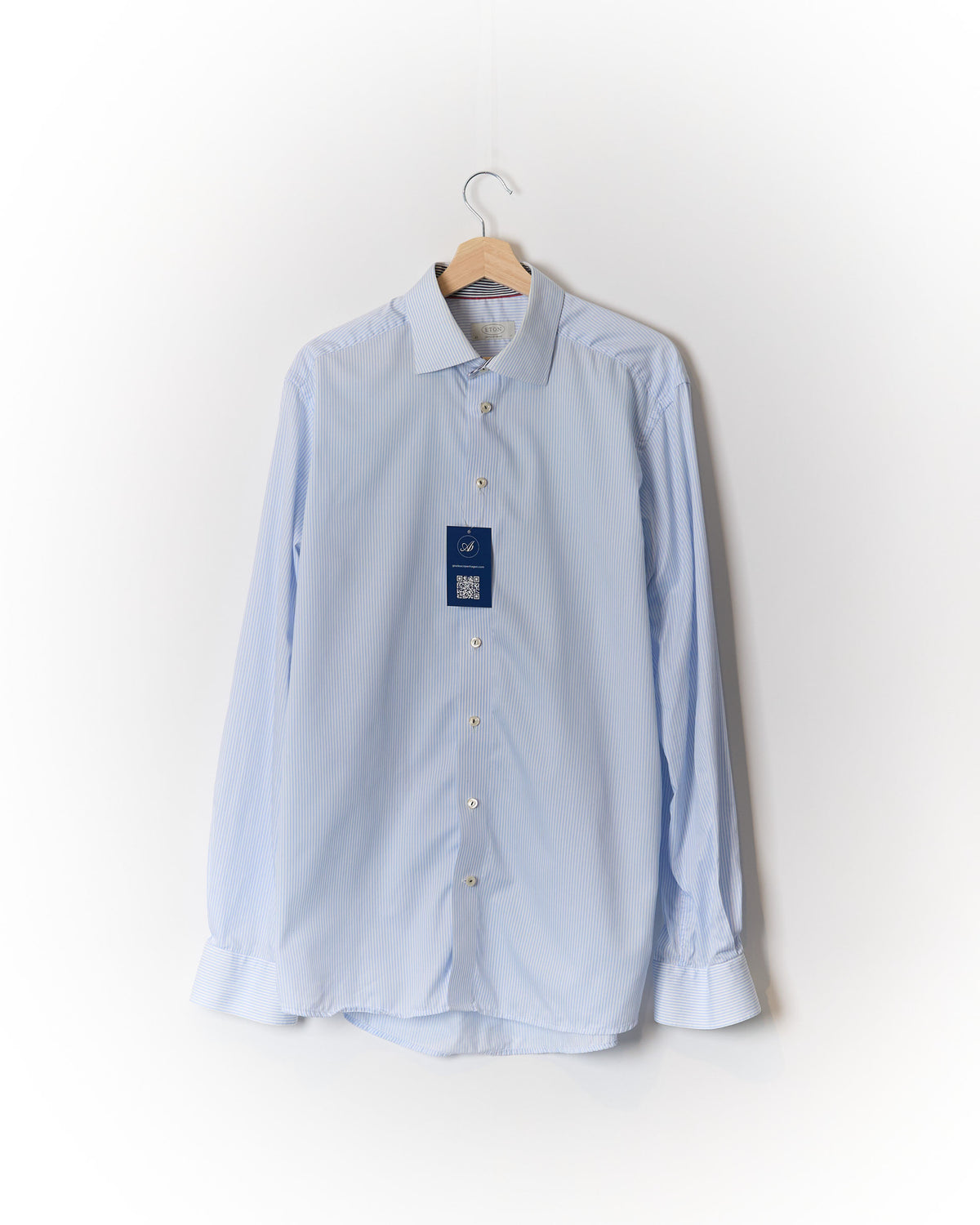 Eton Light Blue and White Striped Contemporary Cotton Shirt