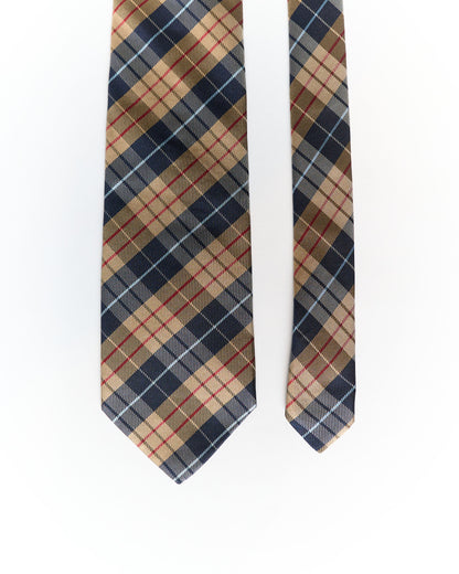 Giorgio Redaelli Beige, Navy and Red Checkered Silk Tie