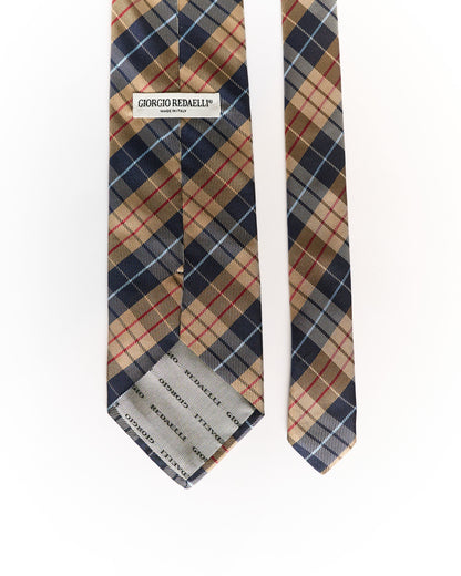 Giorgio Redaelli Beige, Navy and Red Checkered Silk Tie