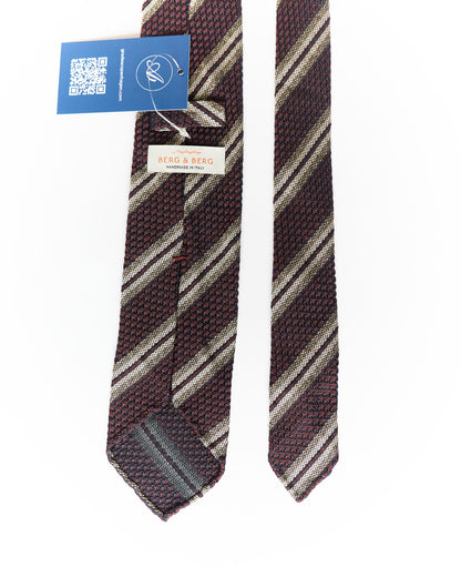 Berg &amp; Berg Bordeaux Red and Cream Striped Hand Made Silk Tie