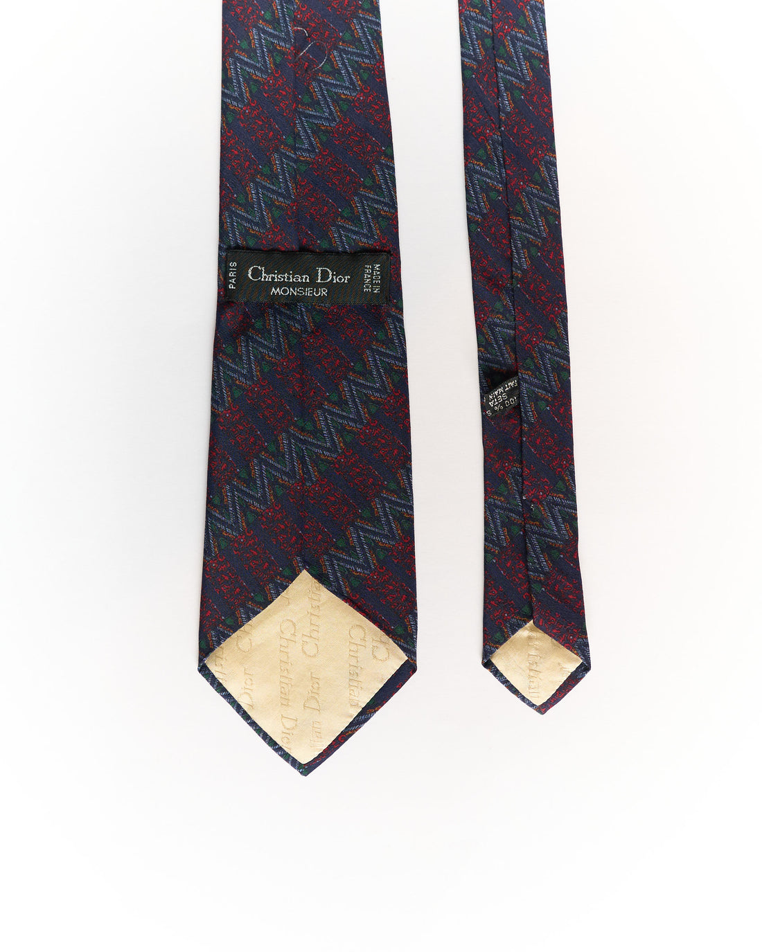 Christian Dior Monsieur Navy and Dark Green Hand Made Vintage Silk Tie