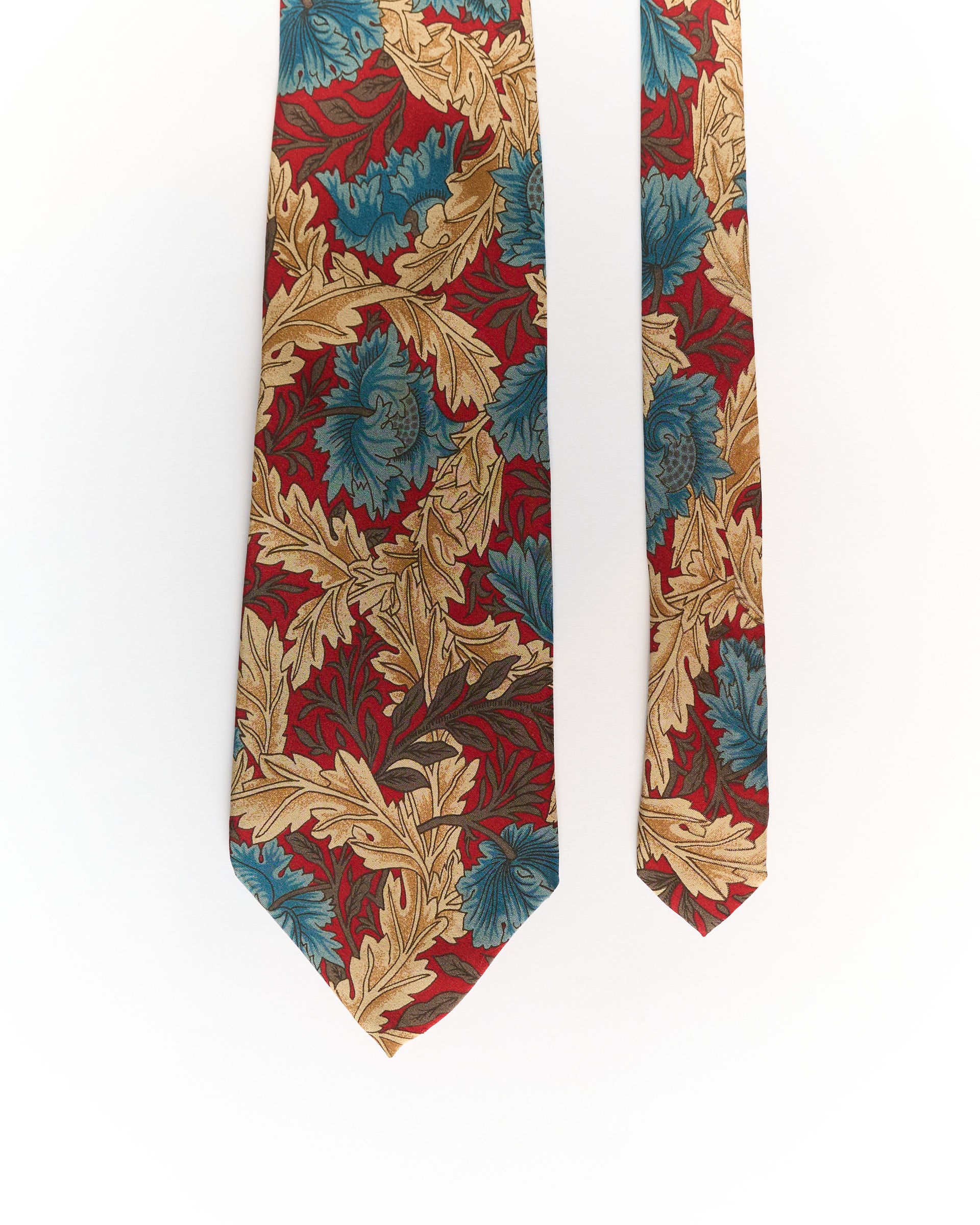 Gianni Baldini Red, Blue and Beige Leaf Print Silk Tie