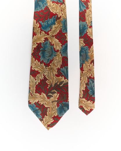 Gianni Baldini Red, Blue and Beige Leaf Print Silk Tie