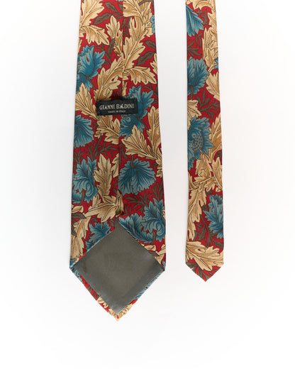 Gianni Baldini Red, Blue and Beige Leaf Print Silk Tie