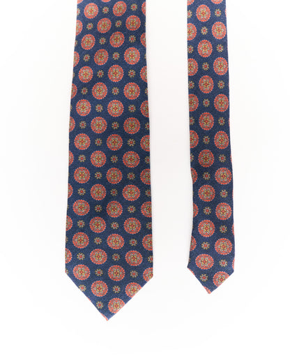 Berg &amp; Berg Red and Navy Printed Hand Made Wool Tie