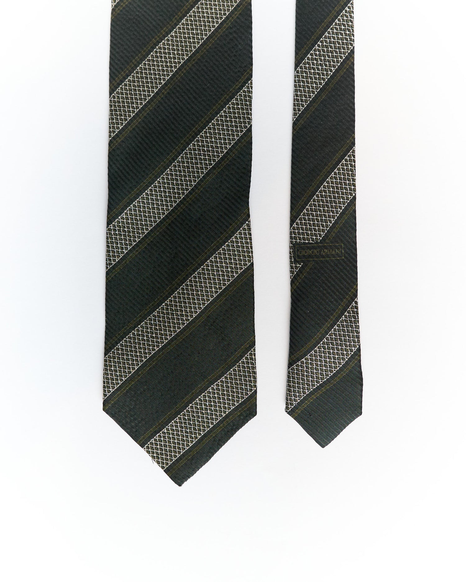 Giorgio Armani Dark Green and Grey Striped Silk Tie