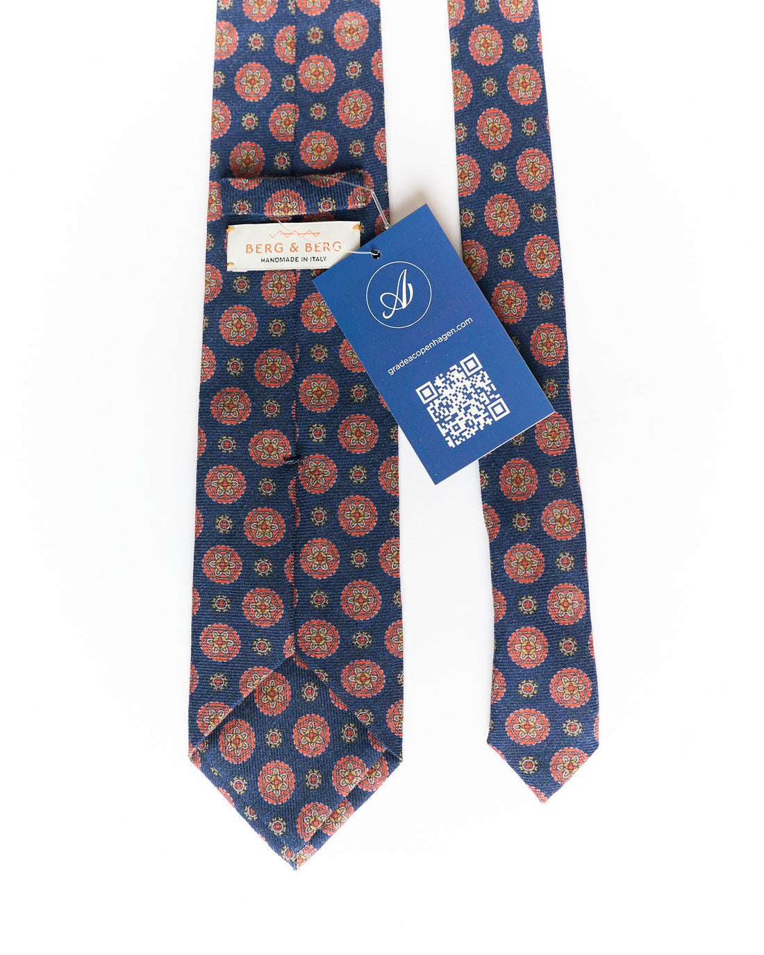 Berg &amp; Berg Red and Navy Printed Hand Made Wool Tie