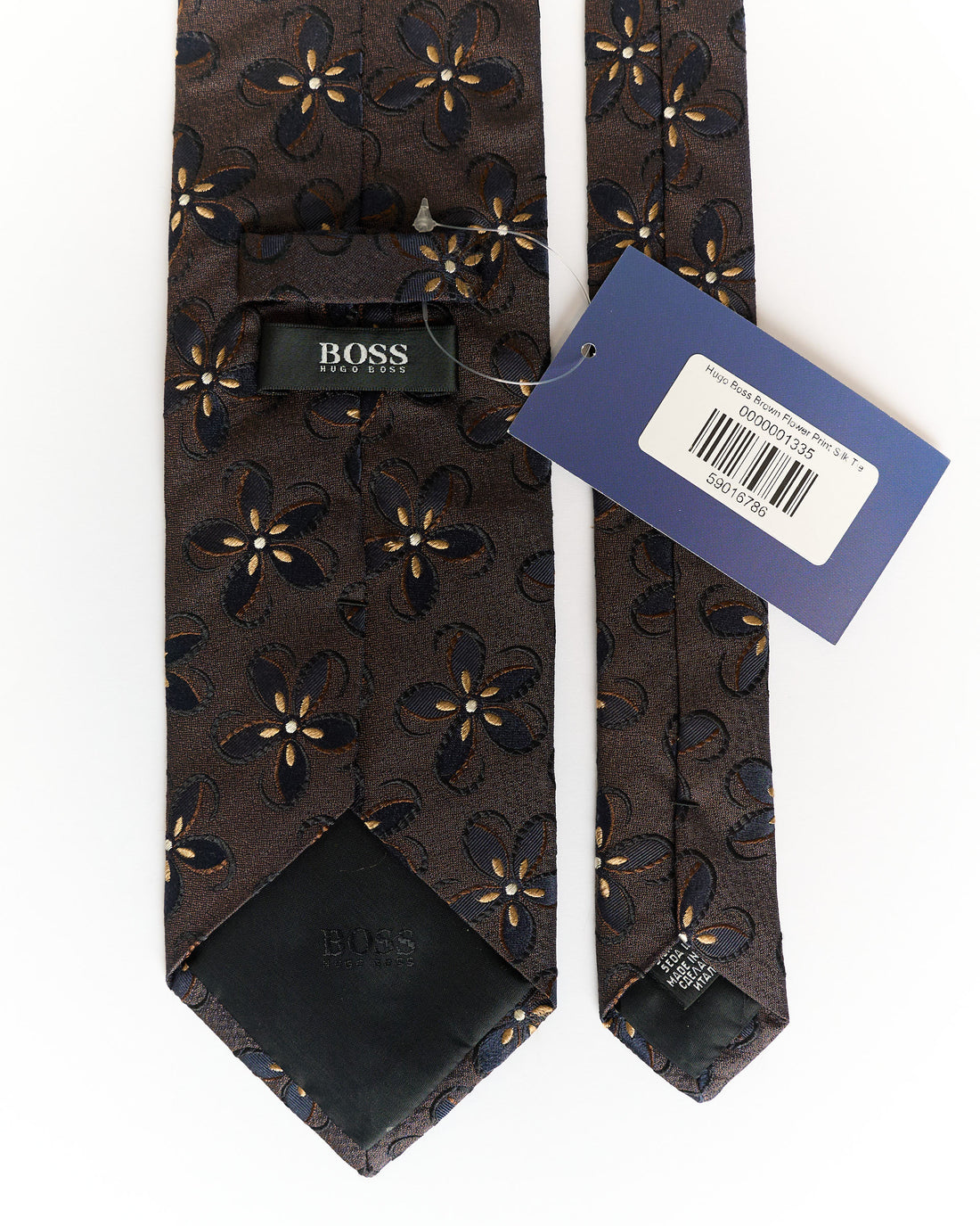 Hugo Boss Brown Flower Print Silk Tie