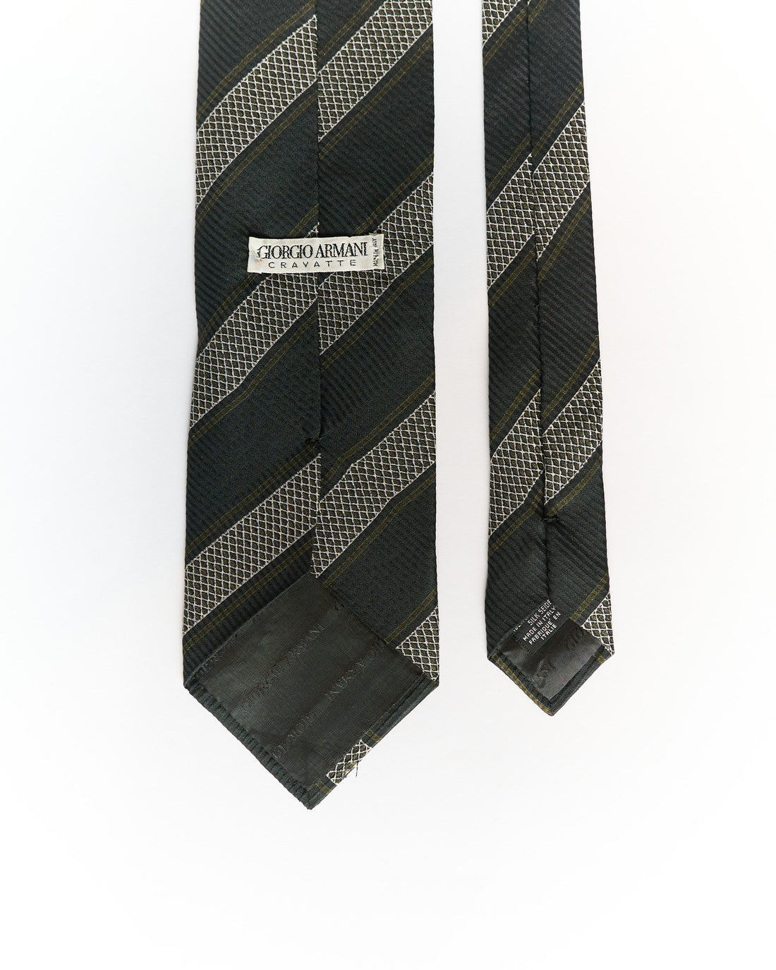 Giorgio Armani Dark Green and Grey Striped Silk Tie