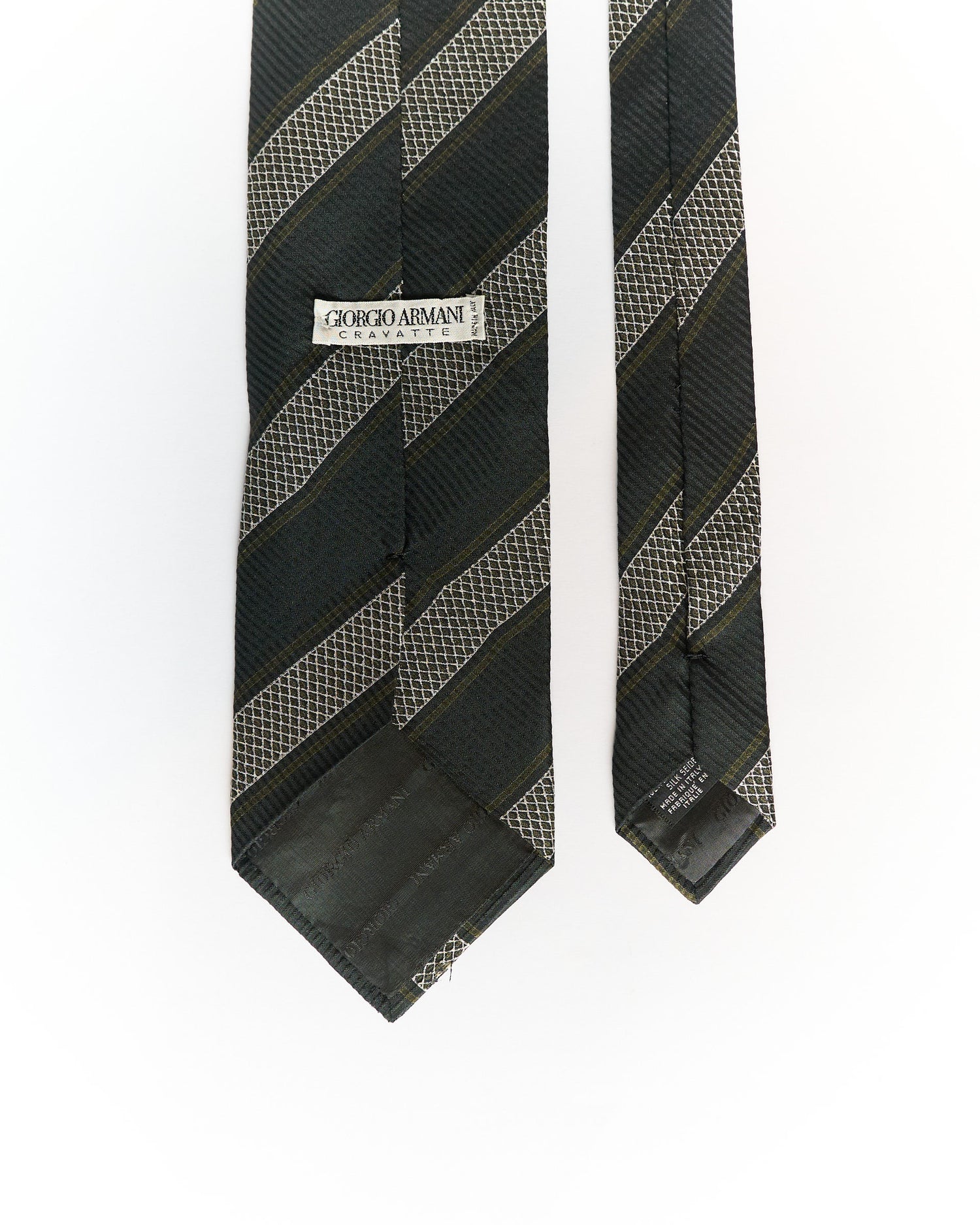 Giorgio Armani Dark Green and Grey Striped Silk Tie