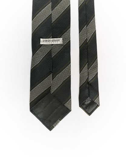Giorgio Armani Dark Green and Grey Striped Silk Tie