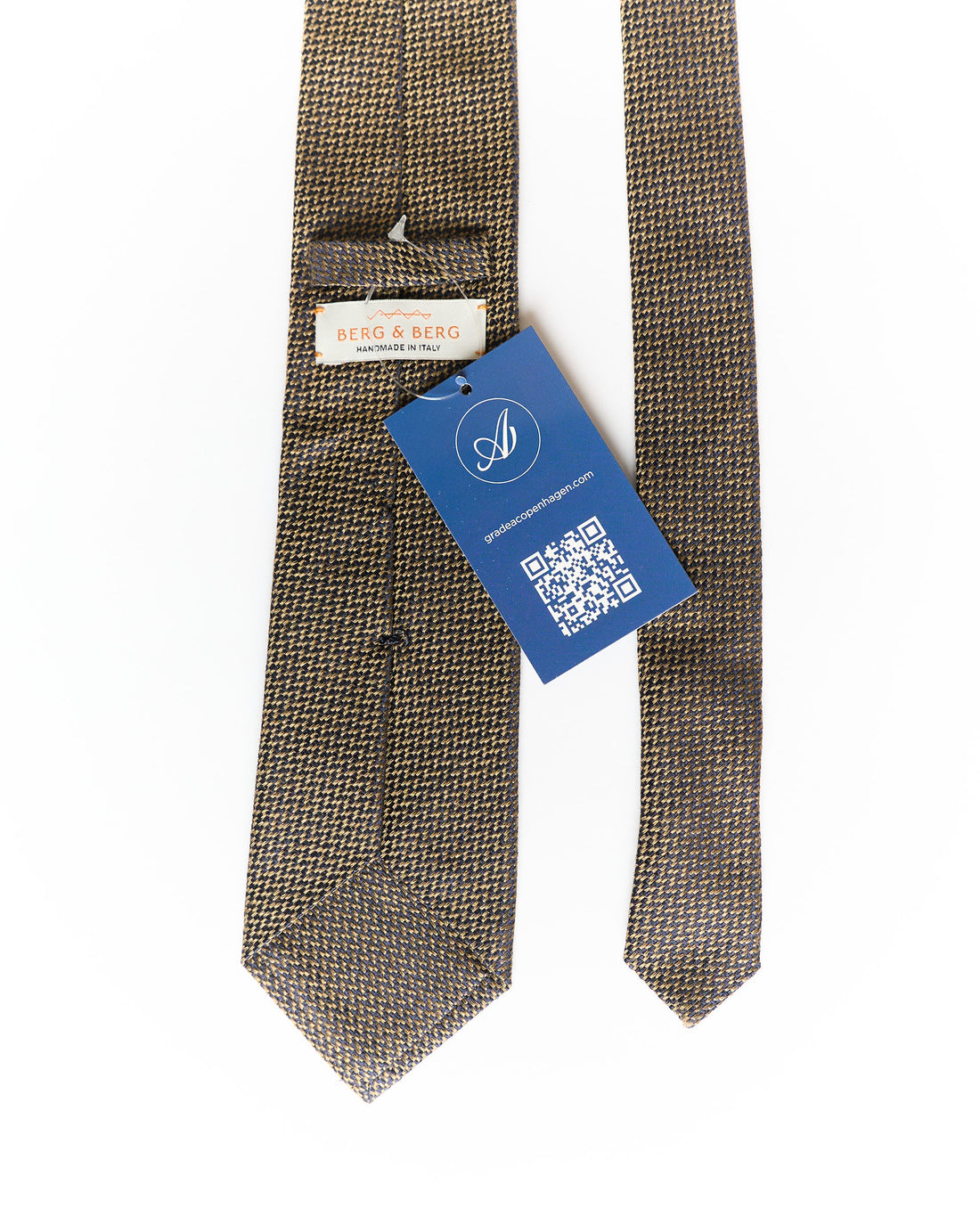 Berg &amp; Berg Brown and Navy Hand Made Silk and Wool Tie