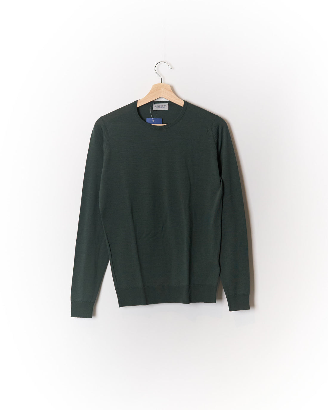 John Smedley Olive Green Extra Fine Virgin Merino Wool Crew Neck Knit