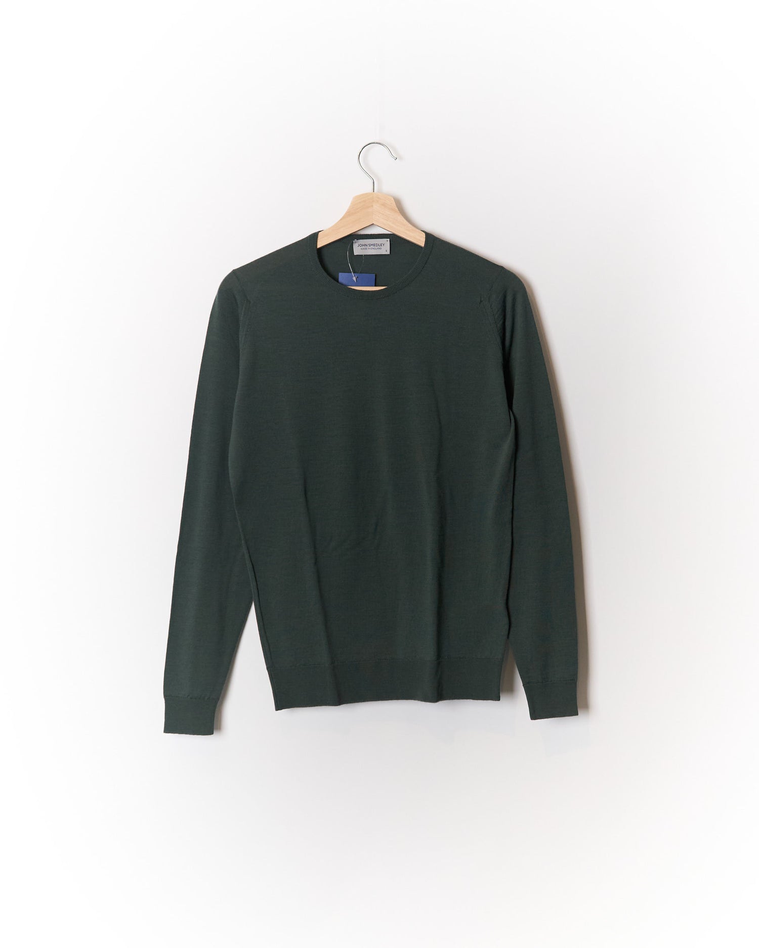 John Smedley Olive Green Extra Fine Virgin Merino Wool Crew Neck Knit