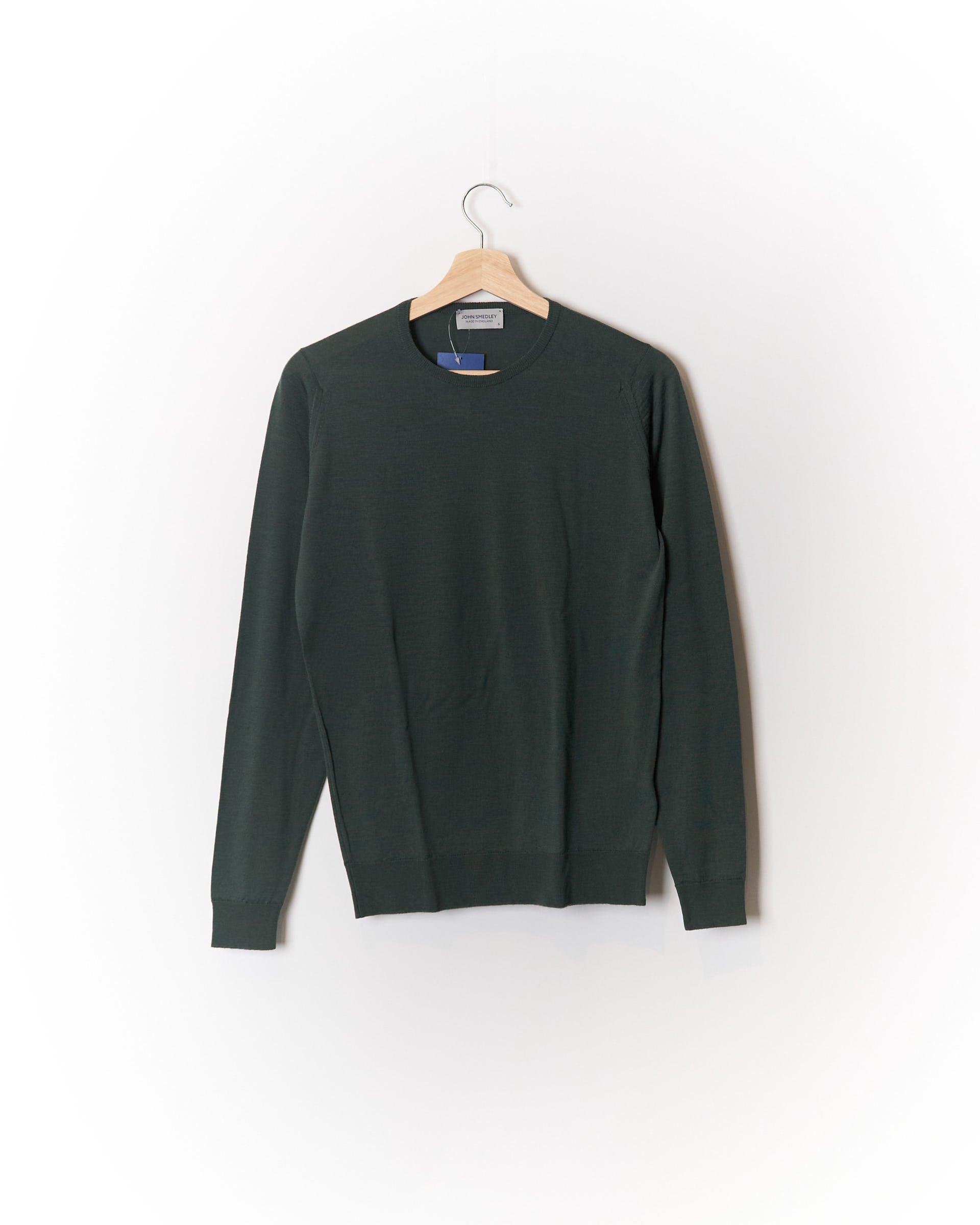 John Smedley Olive Green Extra Fine Virgin Merino Wool Crew Neck Knit