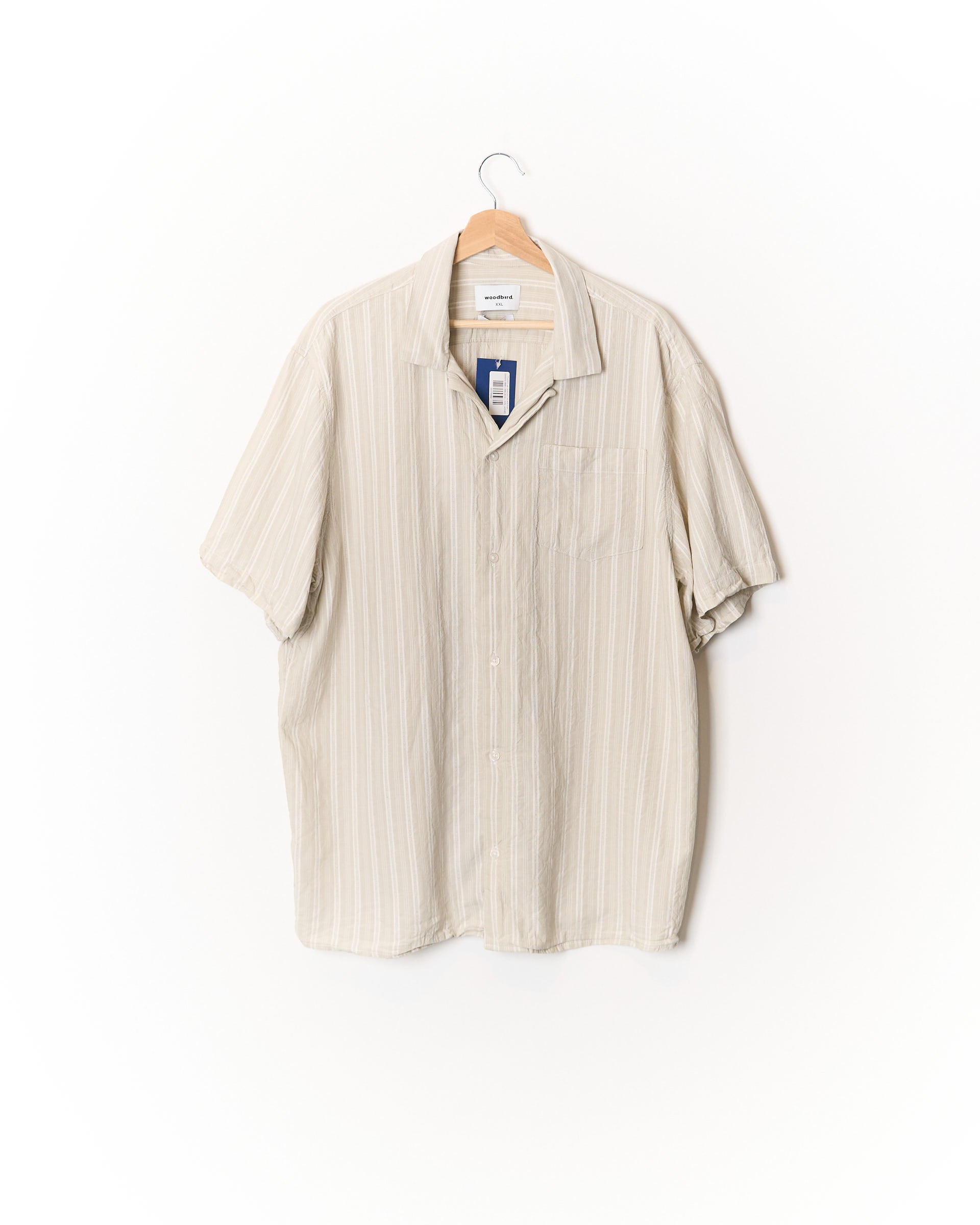 Woodbird Light Sand Iris Linen and Organic Cotton Short-Sleeved Shirt