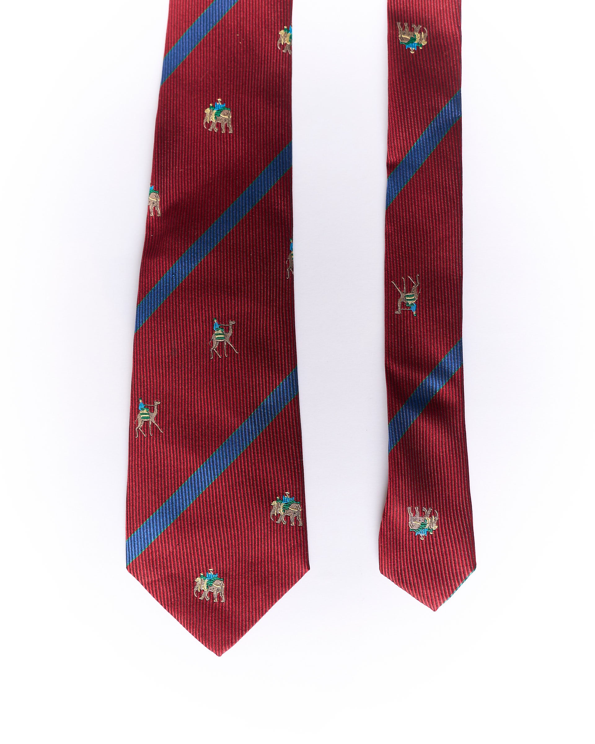 Red and Blue Striped Elephant and Dromedary Silk Tie