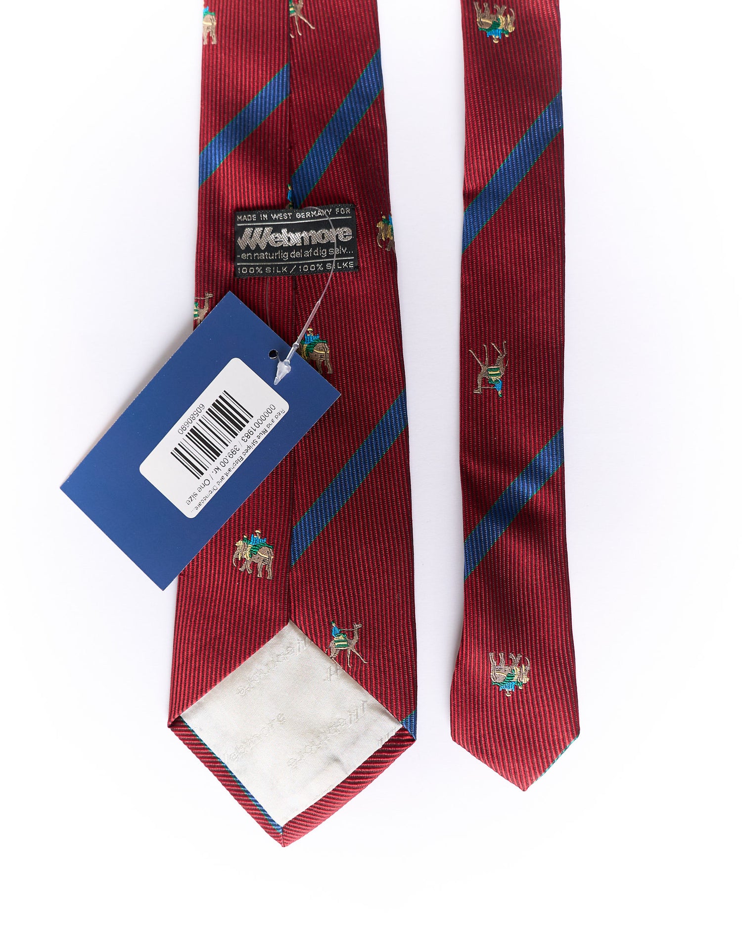 Red and Blue Striped Elephant and Dromedary Silk Tie