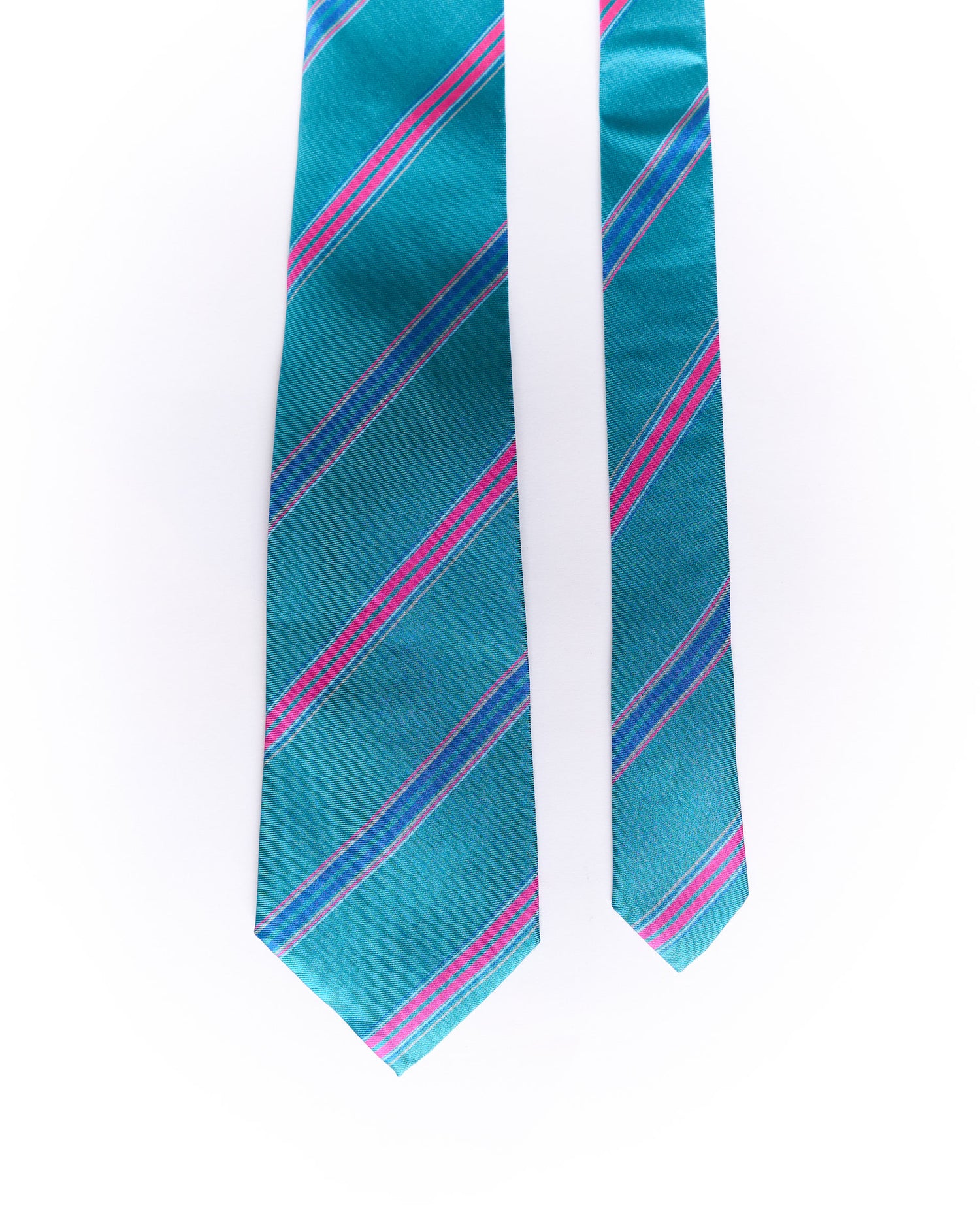 Petrolium Green, Blue and Red Striped Silk Tie
