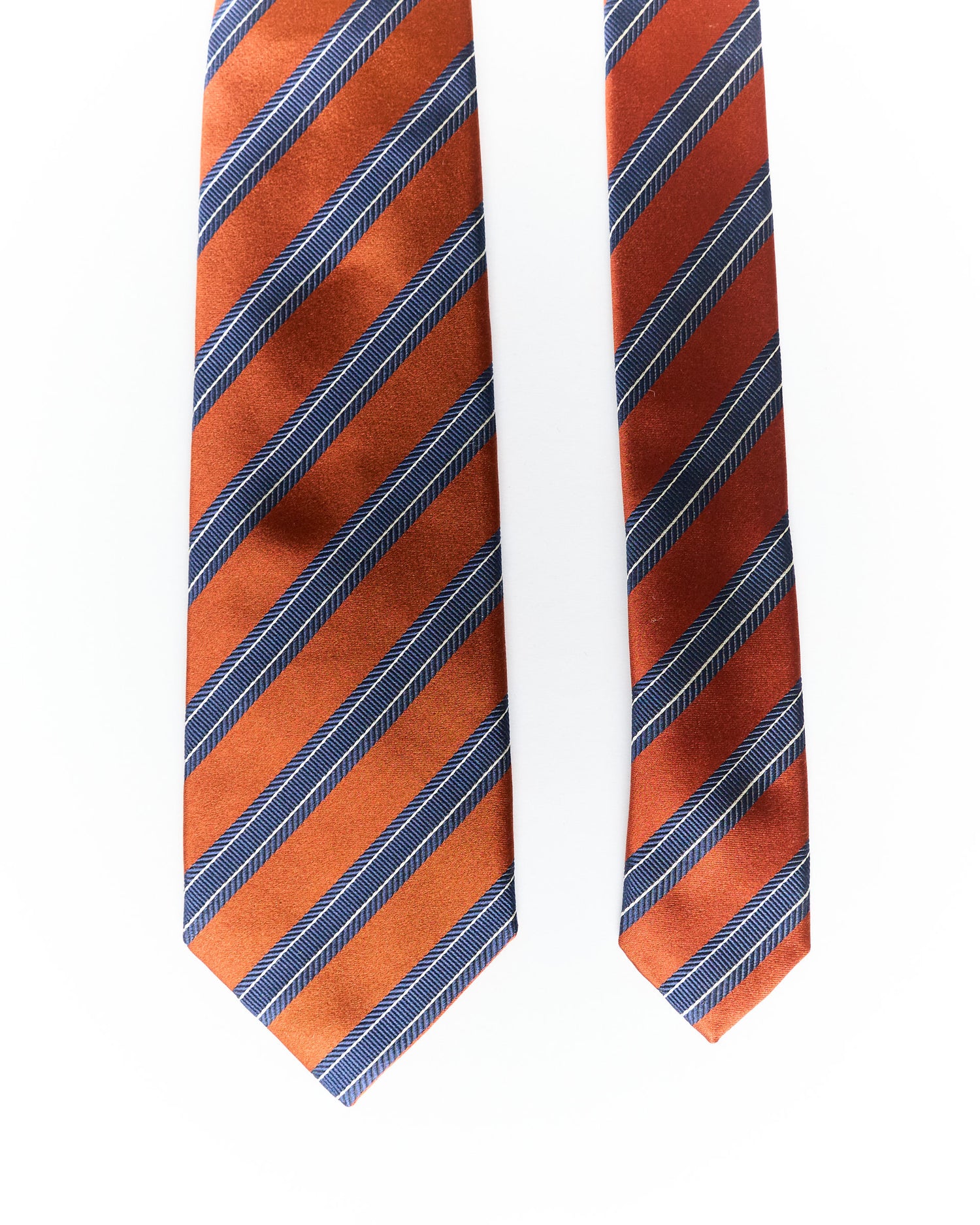Isaia Orange and Navy 7 Fold Hand Made Silk Tie