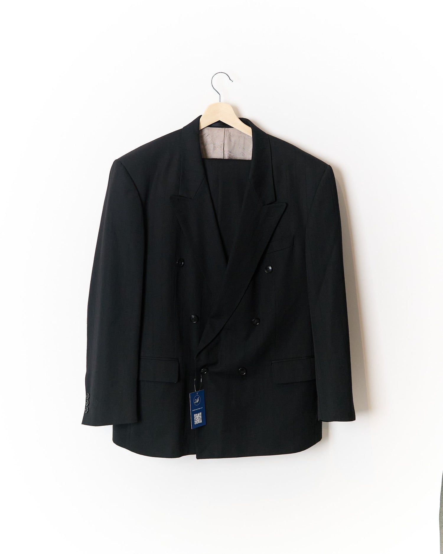 Van Gils Black Striped Double Chested Straight Leg Wool Suit