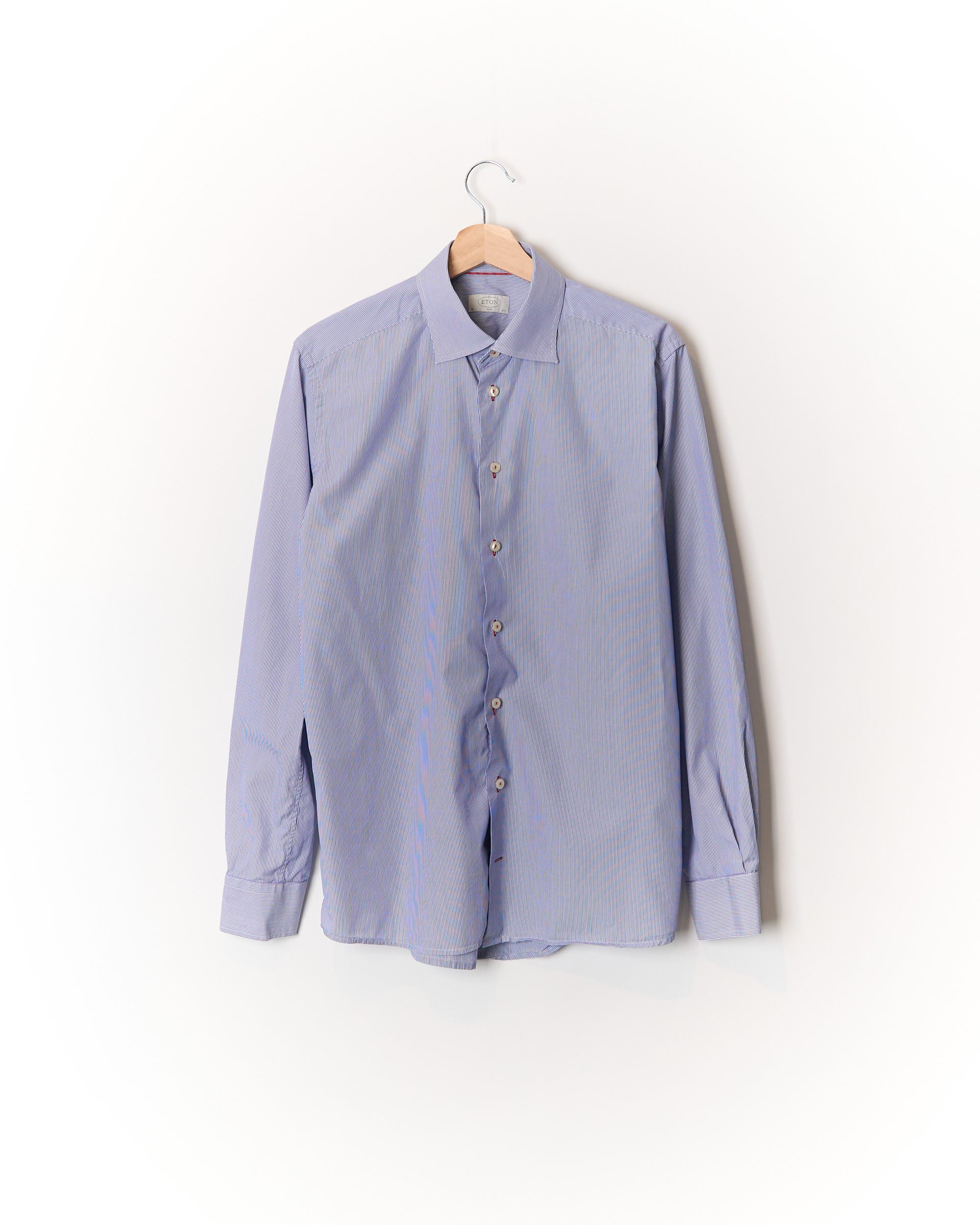 Eton Light Blue and White Striped Slim Cotton Shirt