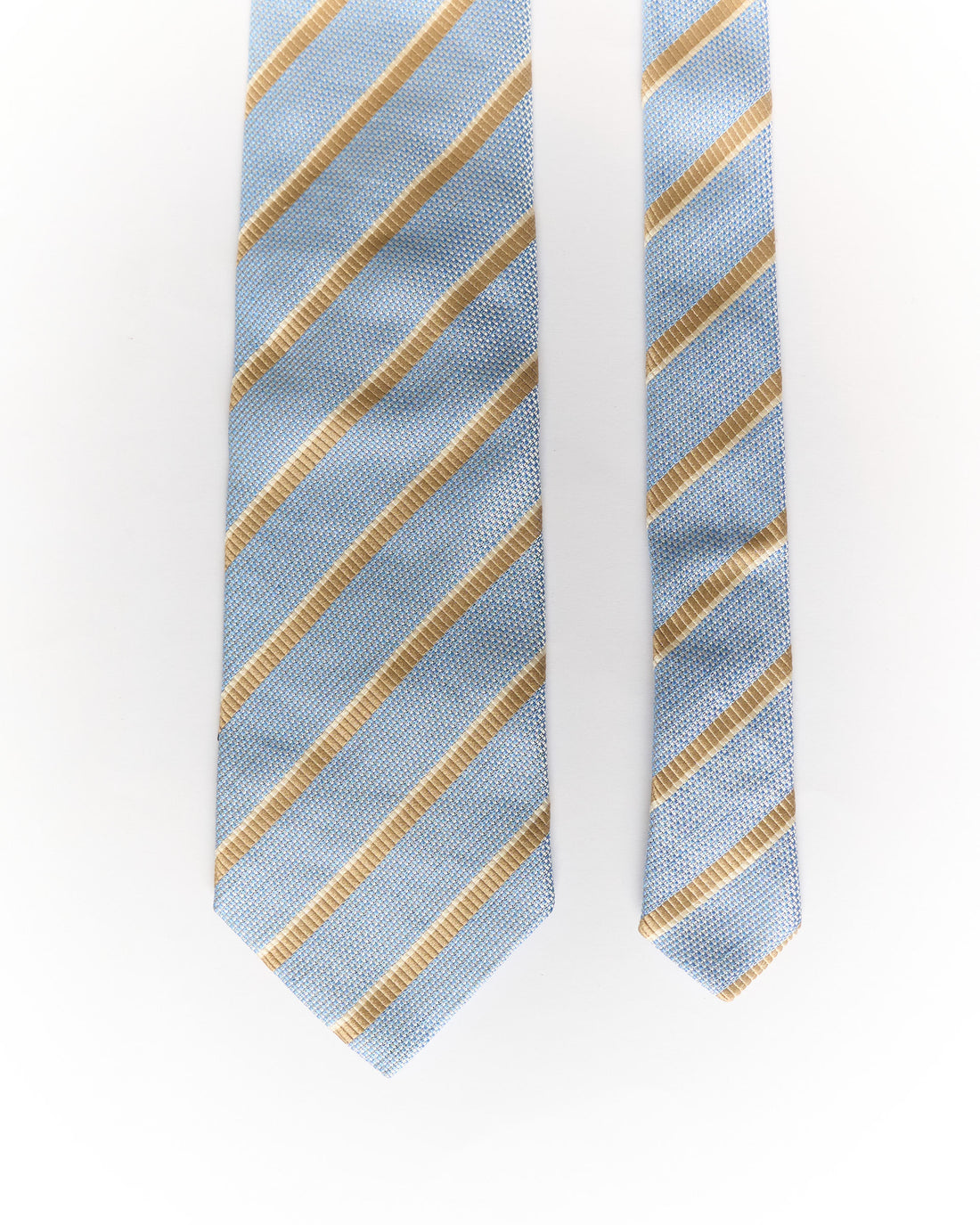 Hugo Boss Light Blue and Light Brown Striped Silk and Linen Tie