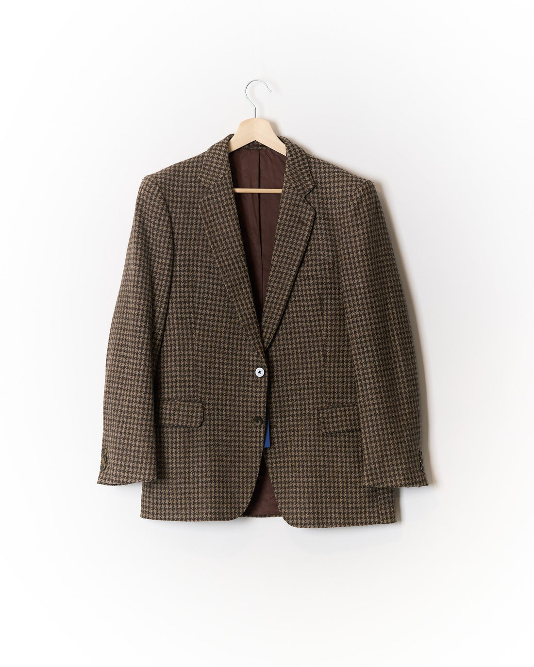 Cambrige Sport Beige and Brown Houndstooth Sport Jacket Wool Blazer