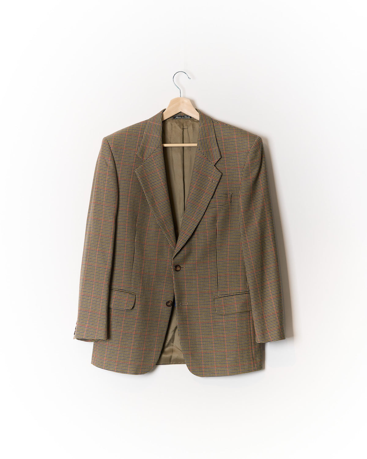 Beige, Navy, Dark Green and Red Checkered Sport Jacket Wool Blazer