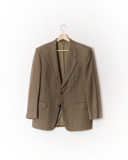 Beige, Navy, Dark Green and Red Checkered Sport Jacket Wool Blazer
