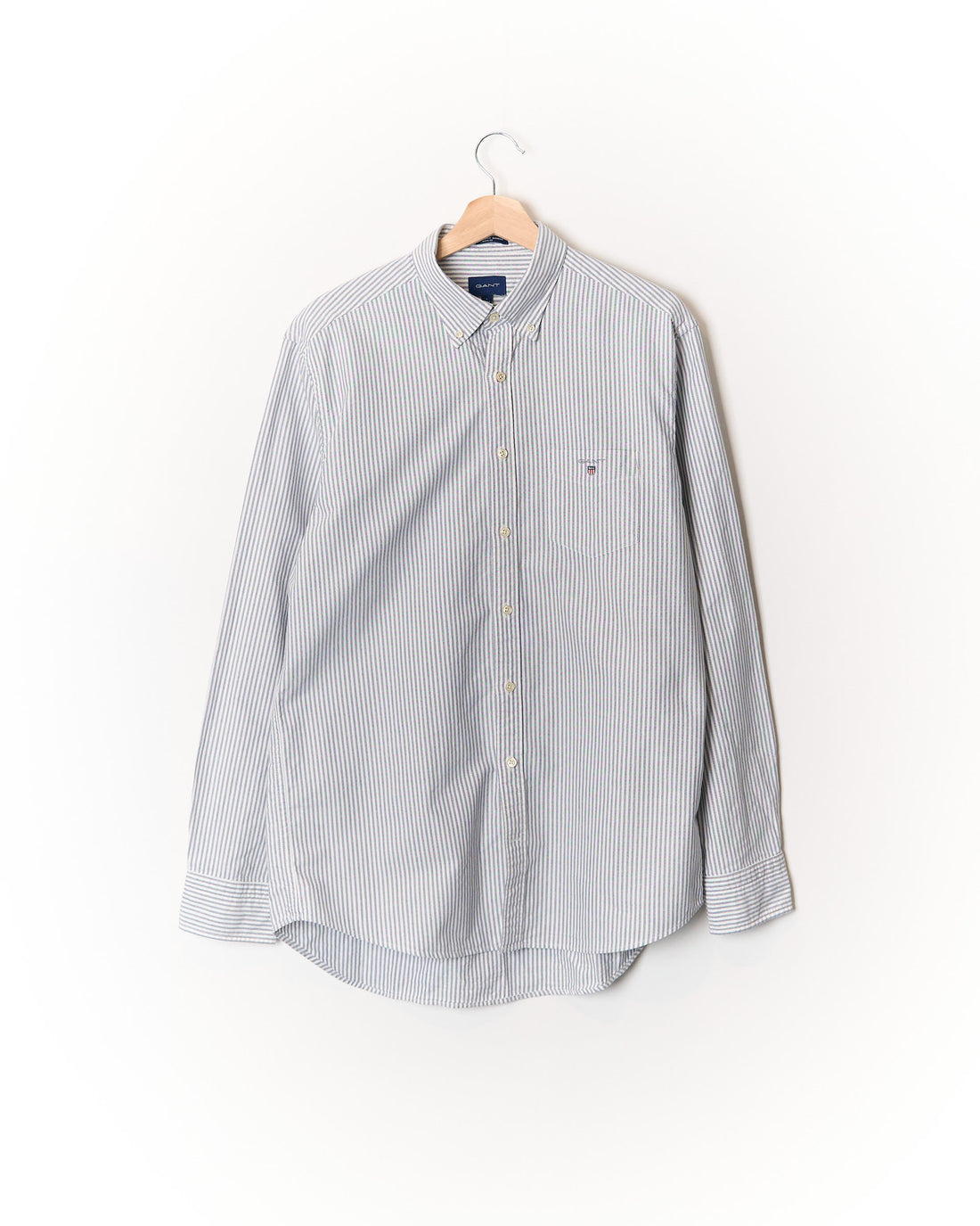 Gant White and Grey Striped The Oxford Banker Regular Button Down Cotton Shirt