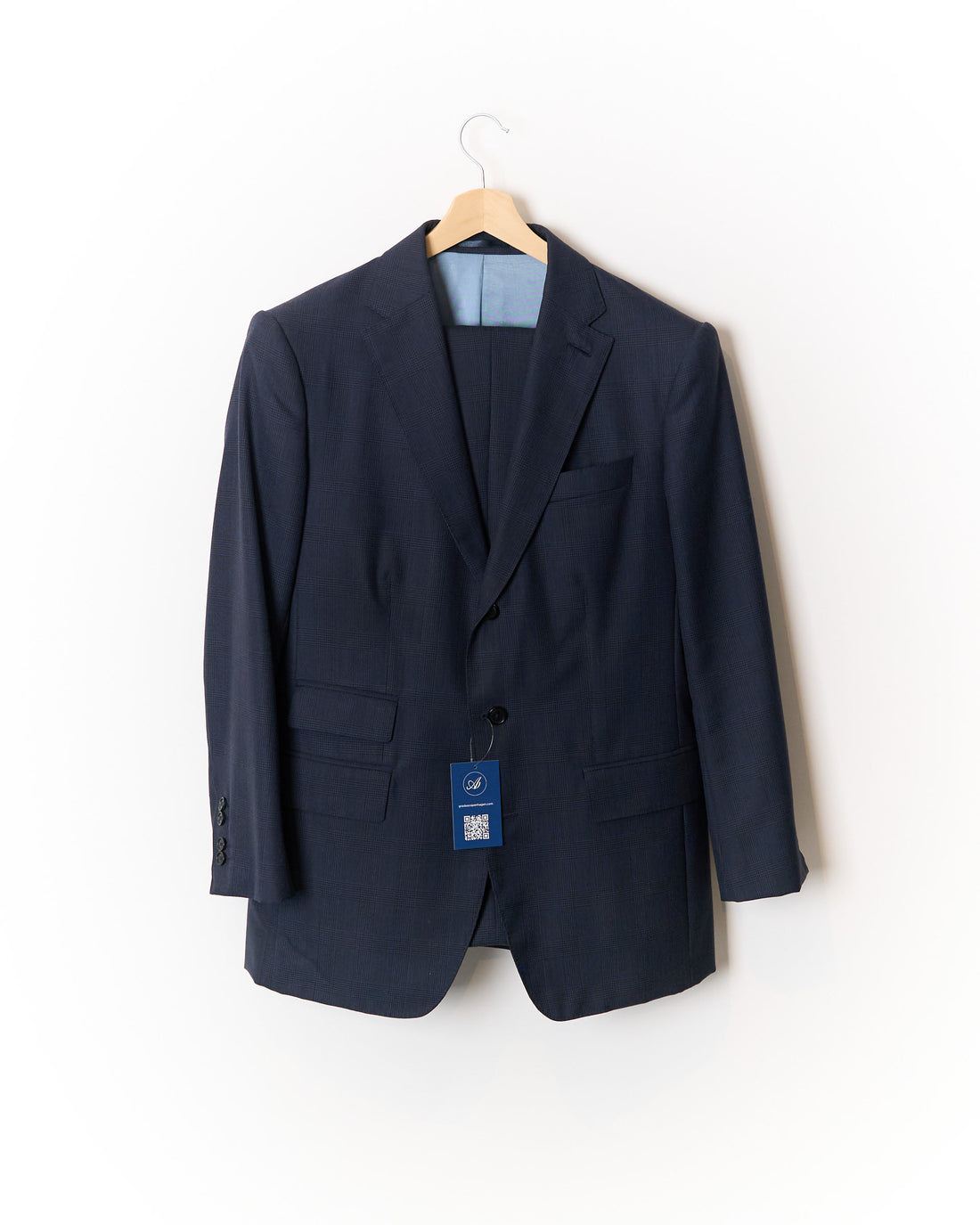 Mond Navy Checkered Wide Legs Wool Suit