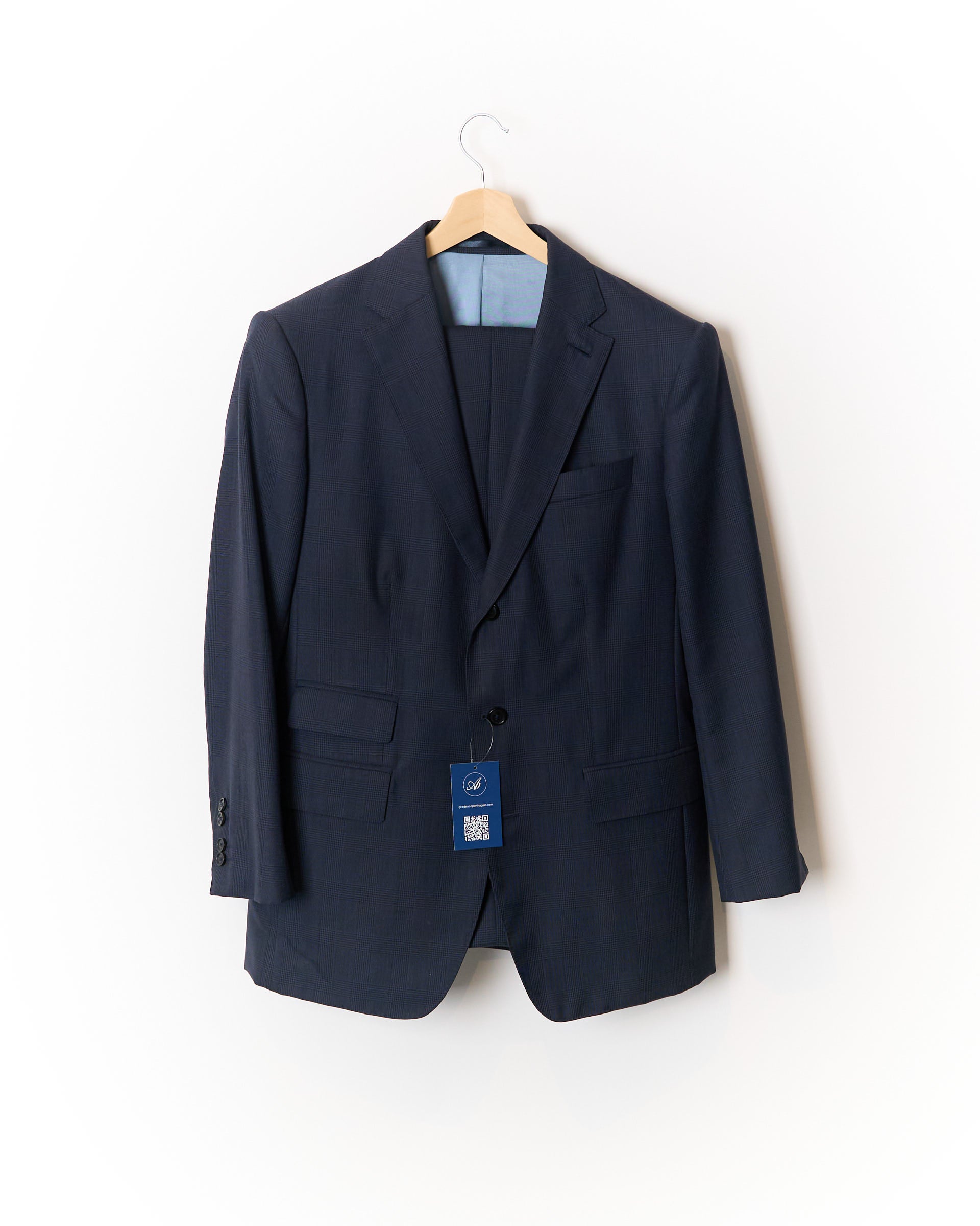 Mond Navy Checkered Wide Legs Wool Suit