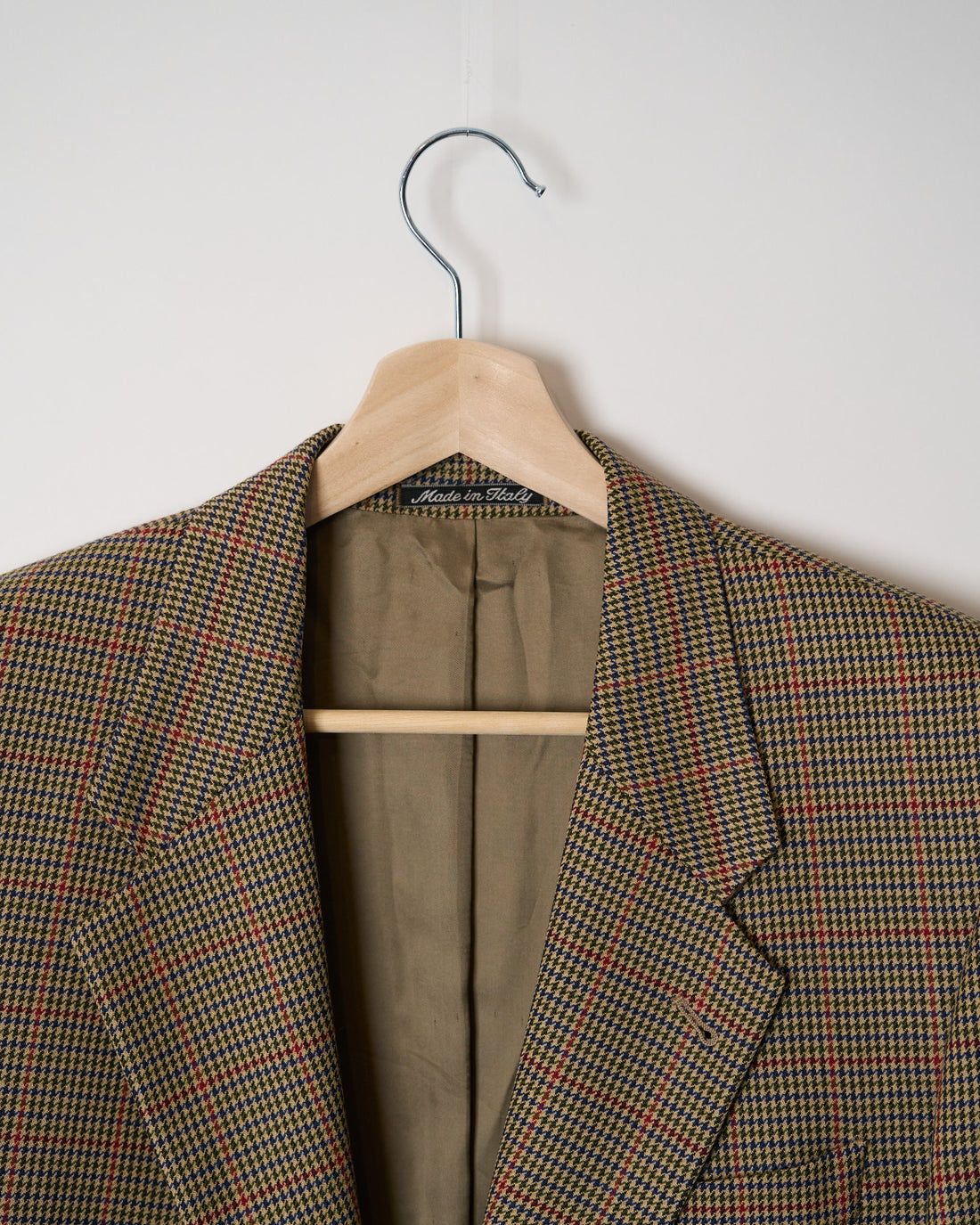 Beige, Navy, Dark Green and Red Checkered Sport Jacket Wool Blazer