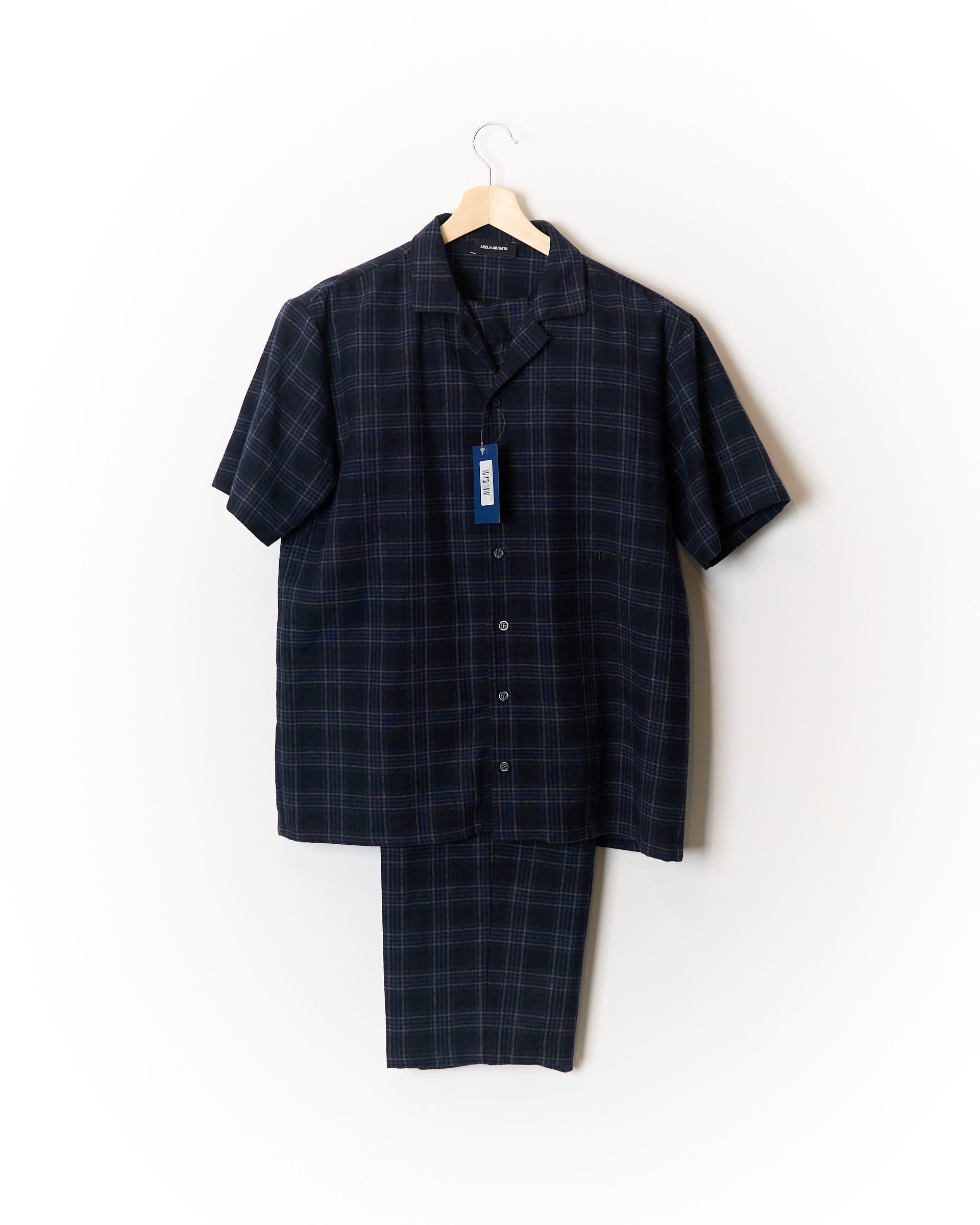 Axel Arigato Navy Checkered Wool Short Sleeved Shirt and Pants Suit