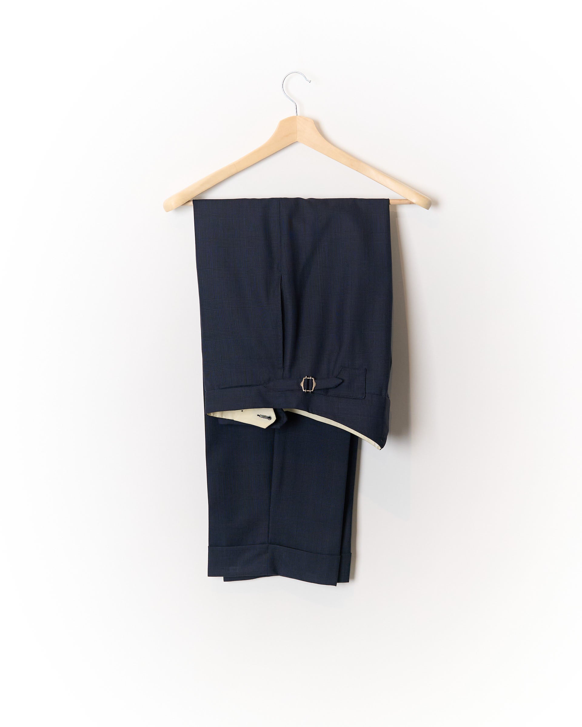 Mond Navy Checkered Wide Legs Wool Suit