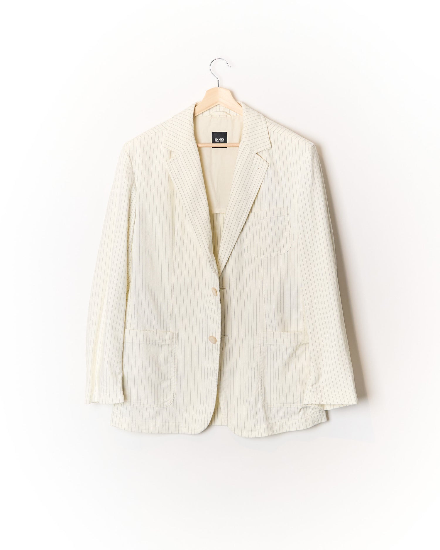 Hugo Boss White Pinstripe Linen and Cotton Costa Sport Jacket Blazer