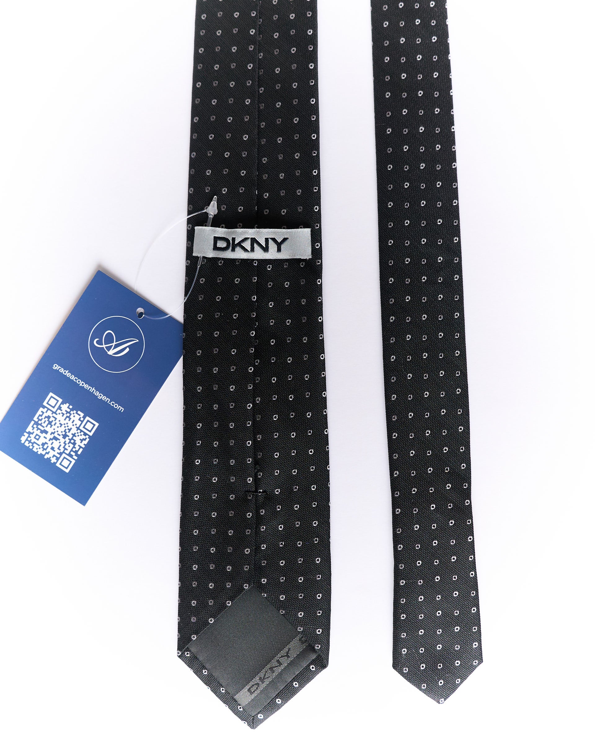 DNKY Black and White Dotted Slim Silk Tie