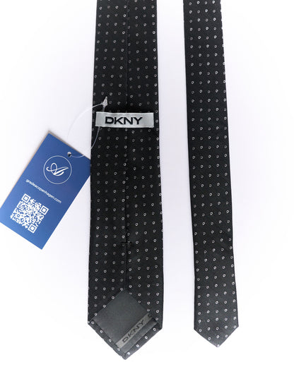 DNKY Black and White Dotted Slim Silk Tie