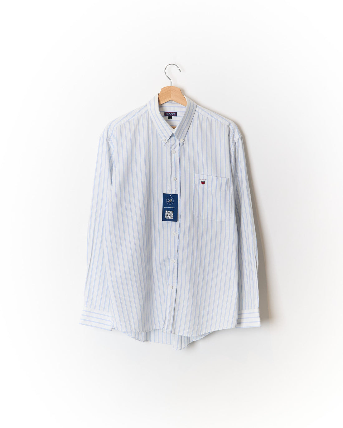 Gant White and Light Blue Striped Button Down Cotton Shirt