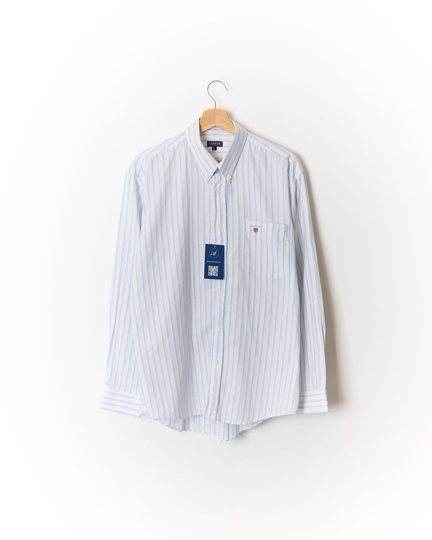 Gant White and Light Blue Striped Button Down Cotton Shirt