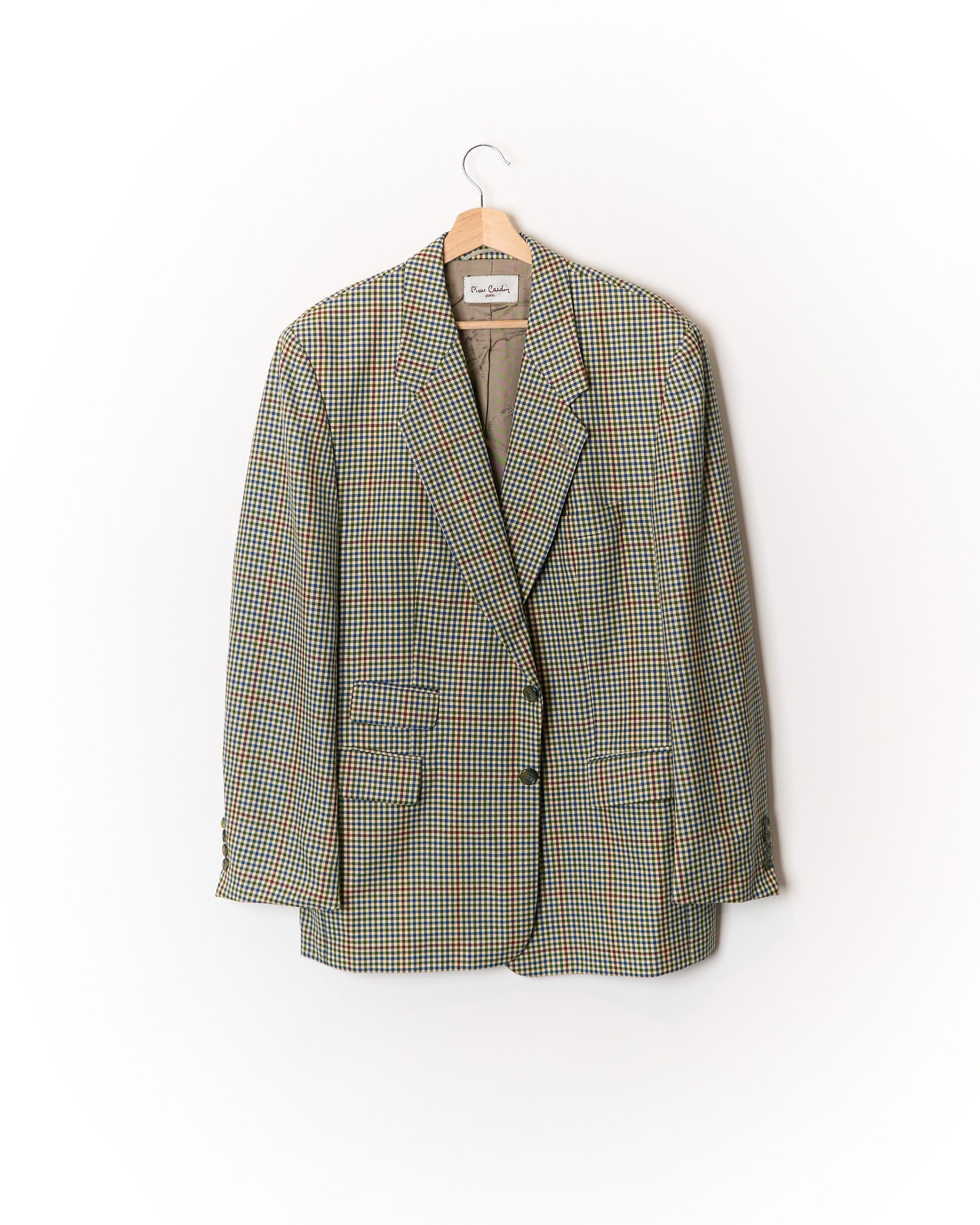 Pierre Cardin Beige, Blue, Green and Red Checkered Sport Jacket Wool Blazer