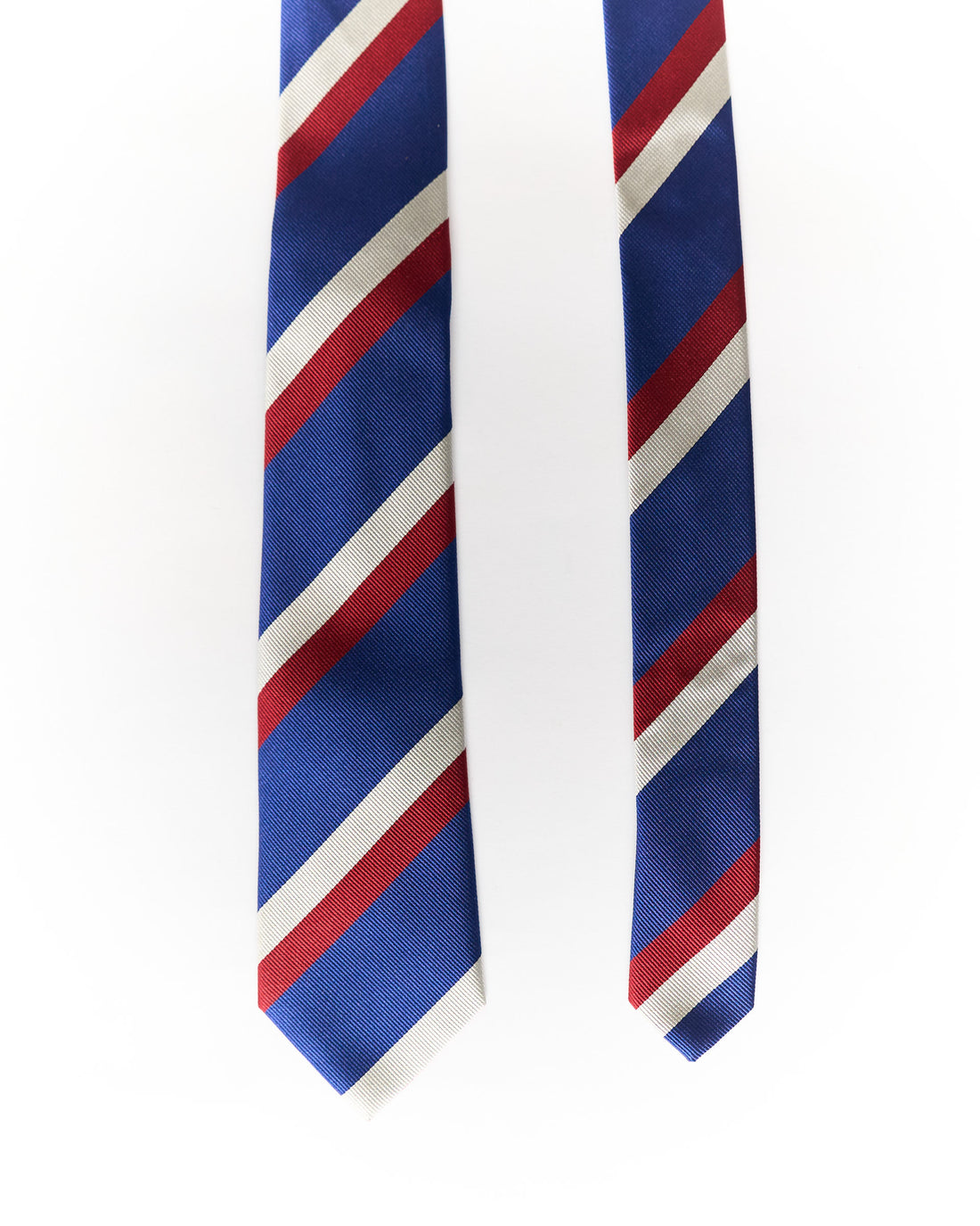 An Ivy Blue, Red and Grey Striped Hand Made Silk Tie