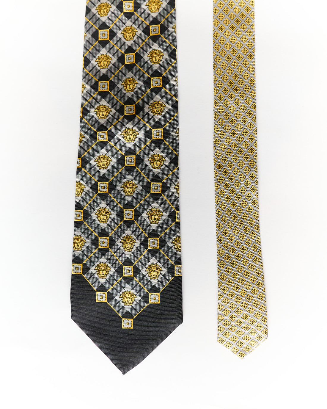 Versace Blue and Grey Checkered Vintage Print Silk Tie