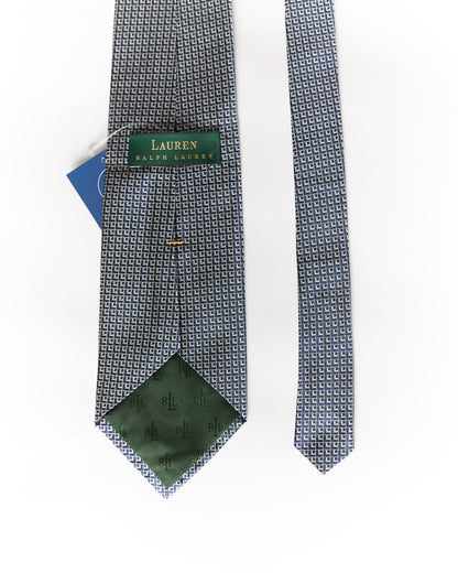 Ralph Lauren Navy and Grey Check Green Label Hand Finished Silk Tie