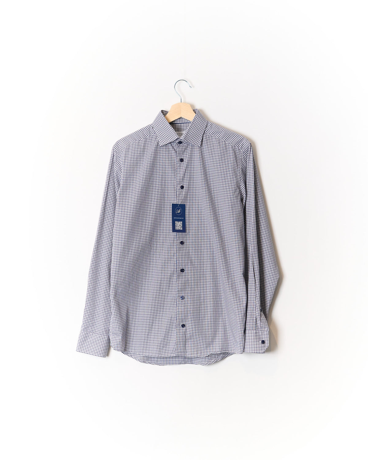 Eton Grey and White Checkered Slim Cotton Shirt