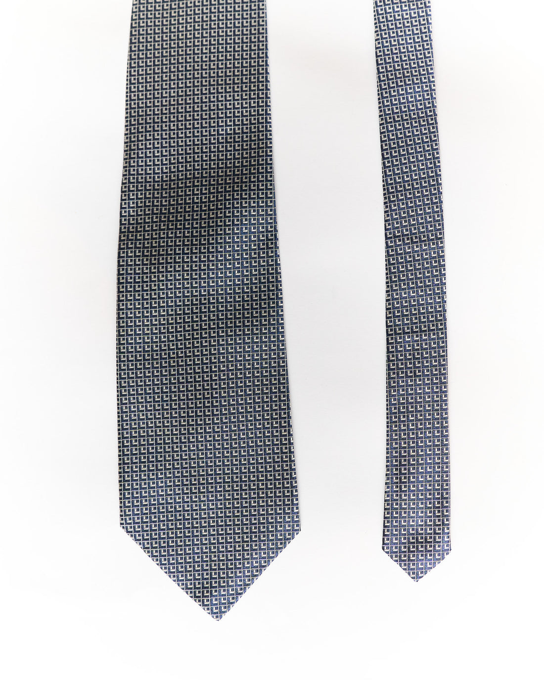 Ralph Lauren Navy and Grey Check Green Label Hand Finished Silk Tie