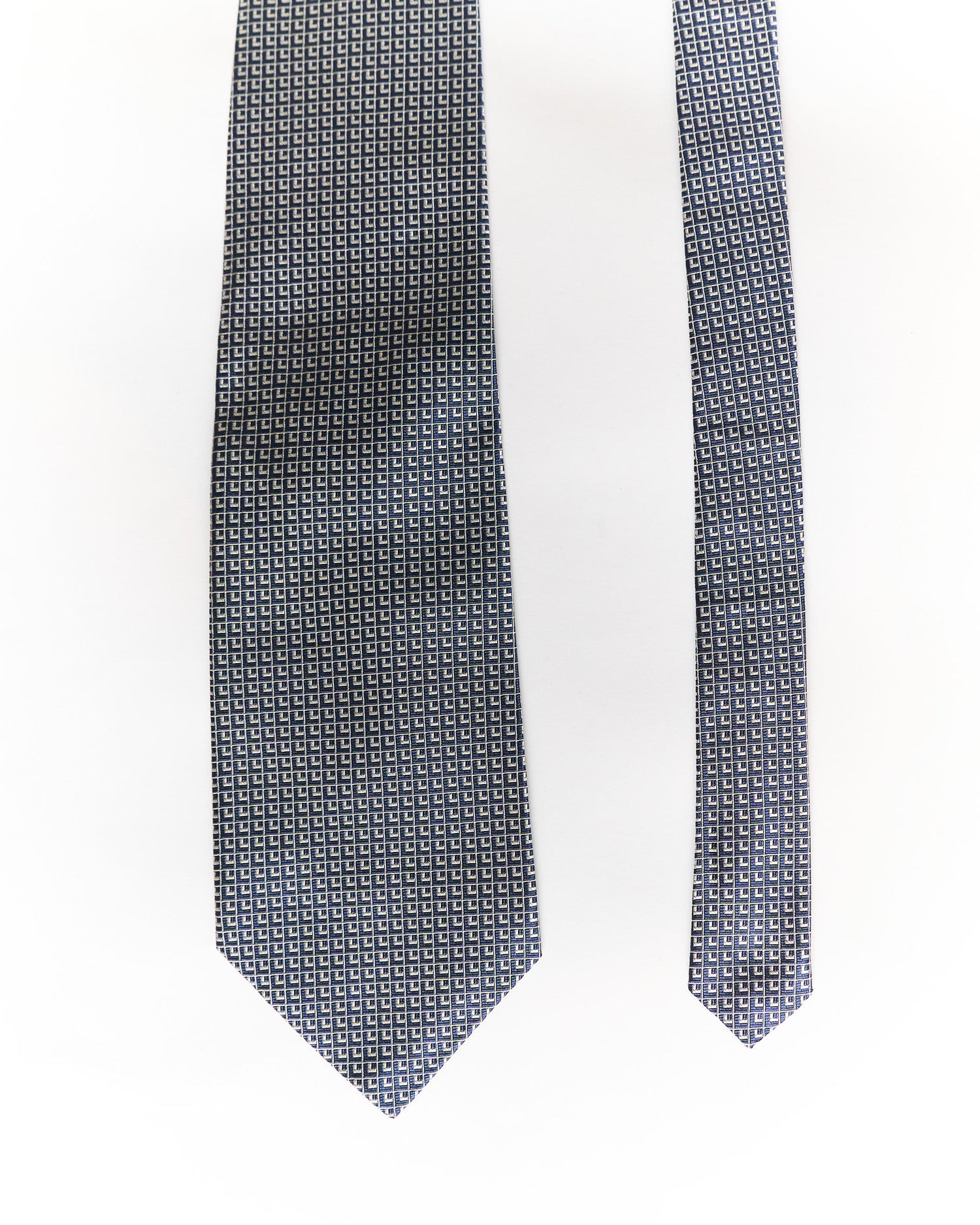 Ralph Lauren Navy and Grey Check Green Label Hand Finished Silk Tie