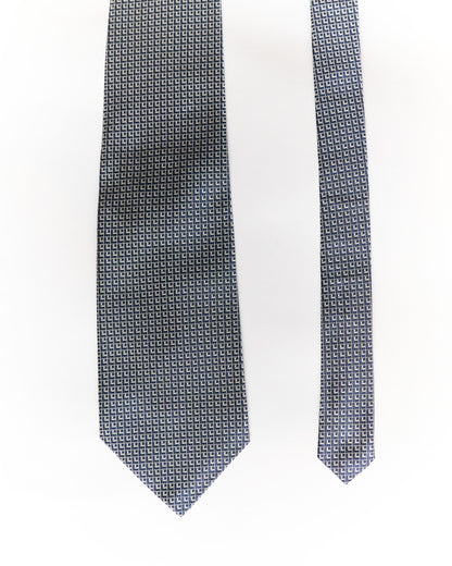 Ralph Lauren Navy and Grey Check Green Label Hand Finished Silk Tie